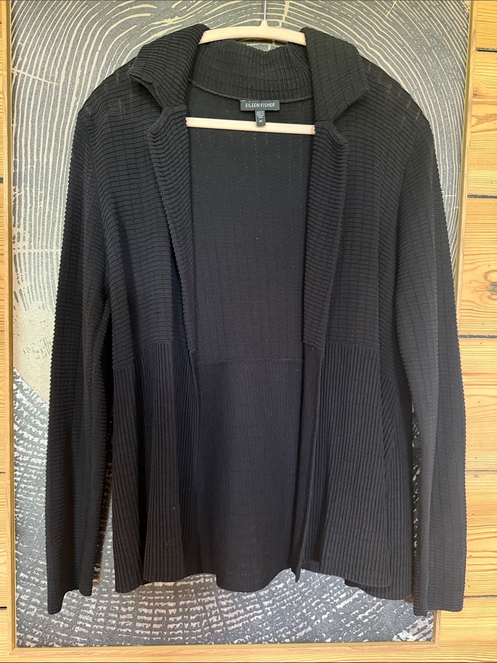 Eileen Fisher Black Ribbed Open-Front Sweater Jacket